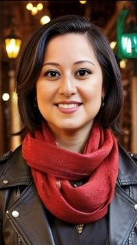 Image of me in a Red Scarf and Black Leather Jacket.